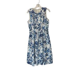 Eliza J Blue White Floral Cocktail Hour Sleeveless Sheath Midi Dress‎ Size 6